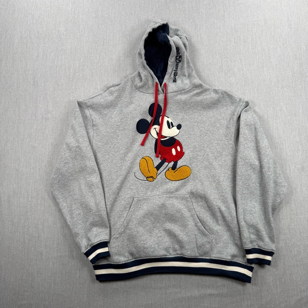 Walt Disney World Mickey Mouse Chenille Patch Hoodie Gray Varsity‎ Large
